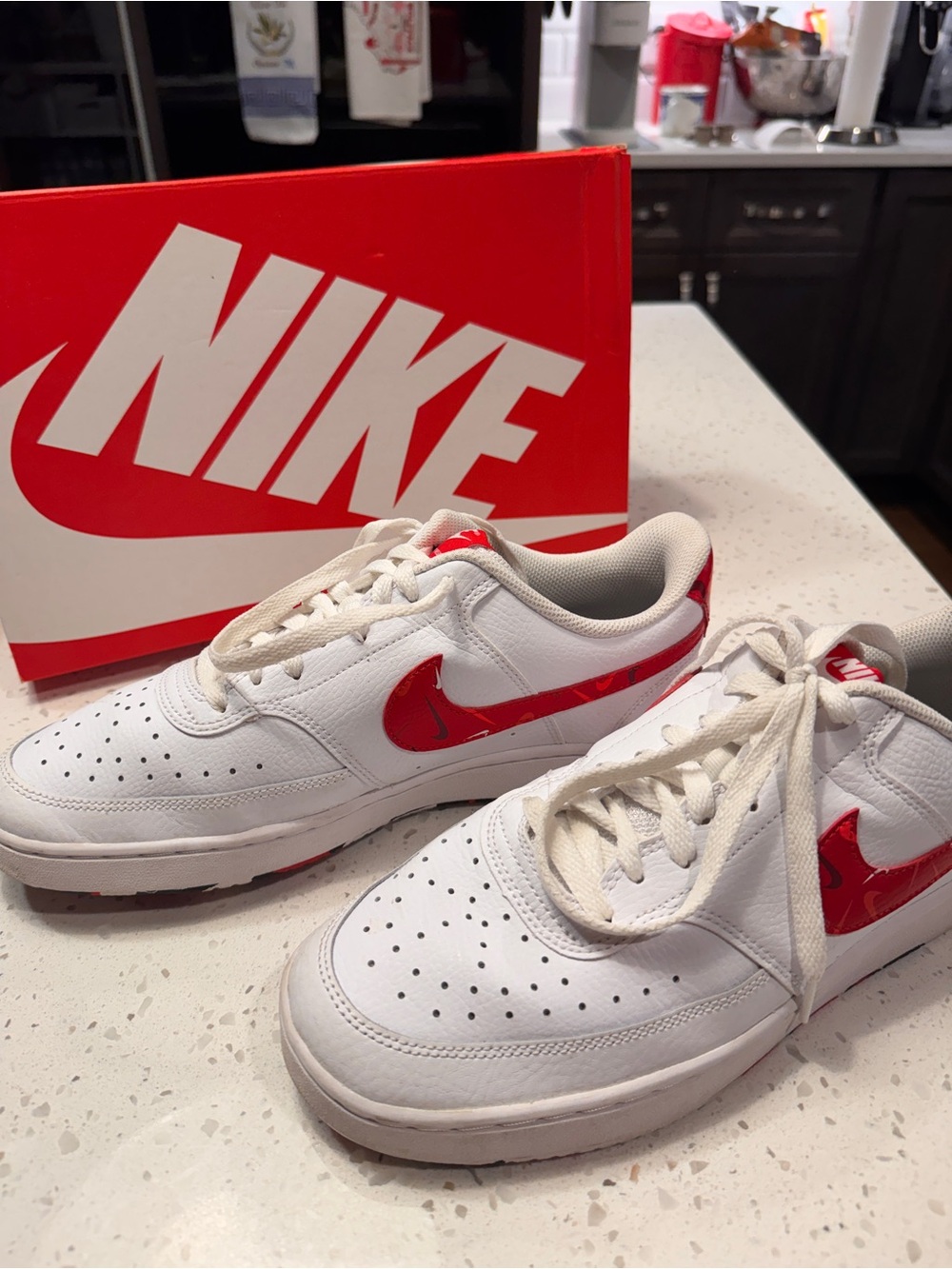 Nike Red and White Court Vision shoe with box
